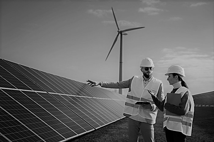 engenheiros-de-tiro-medio-falando-sobre-paineis-solares